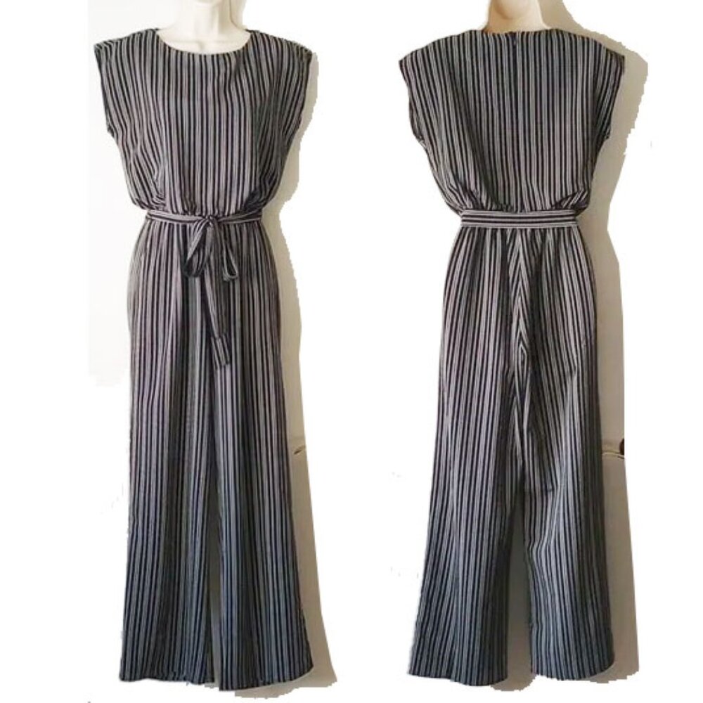 Enfocus Studio Sleeveless Striped Jumpsuit 4 Black Pin Stripe